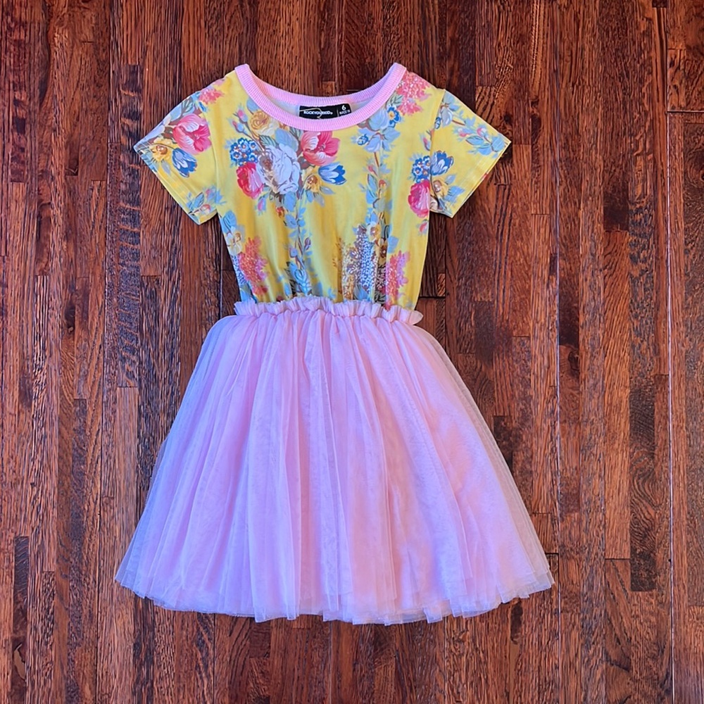 Floral & Tulle Short-sleeve Dress - Size 6